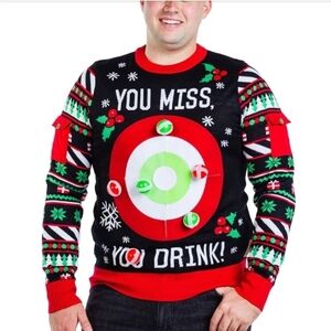 TIPSY ELVES Men's Drinking Game Ugly Christmas Sweater, Size Large. NWOT